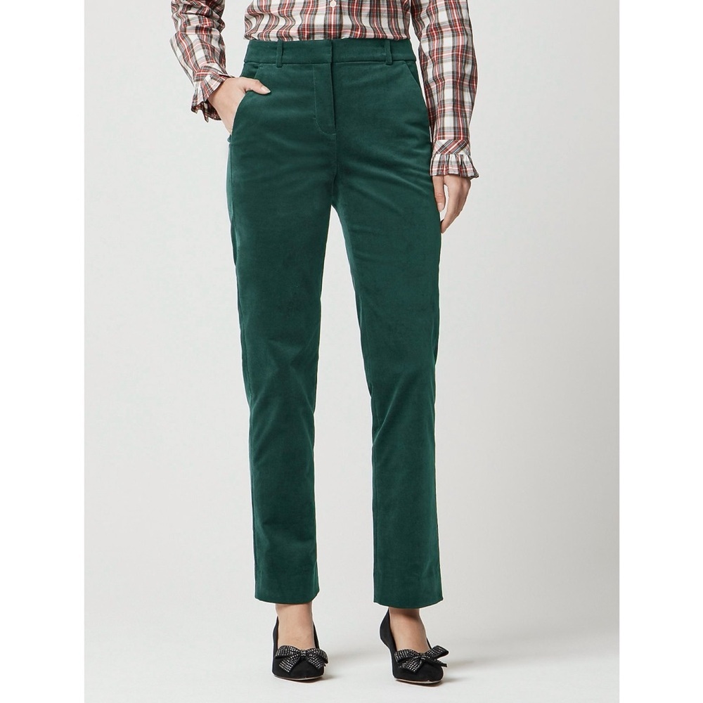 J.Crew‎ Velvet Kallie Pant Darkest Forest Green Straight Leg 12 Classic Holiday
